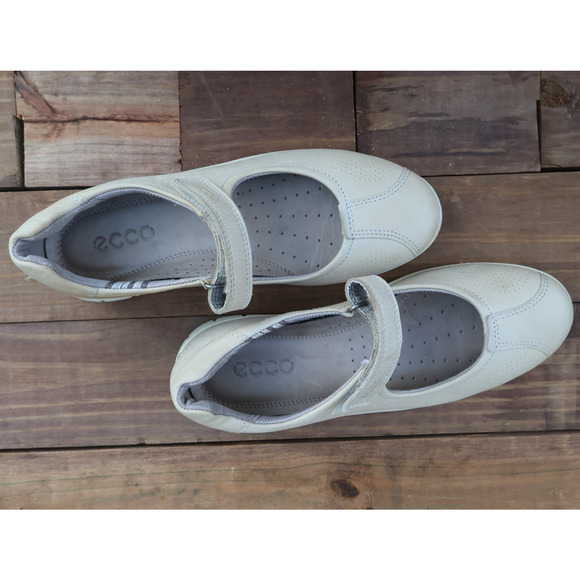Ecco Shoes - Ecco Babett Leather Mary Jane Flats Women’s EU 37 Gray White Minimalist Feminine